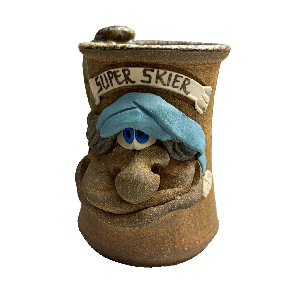 Vtg McAllister Super Skier Unisex 4.5 In Mug 1992 Ugly Face Studio Art Pottery
